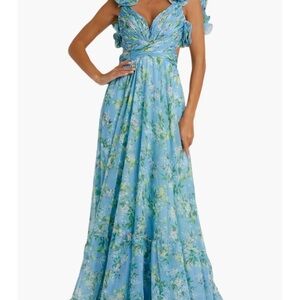 Mac Duggal Ruffle Tiered Floral Cut-Out Chiffon Gown